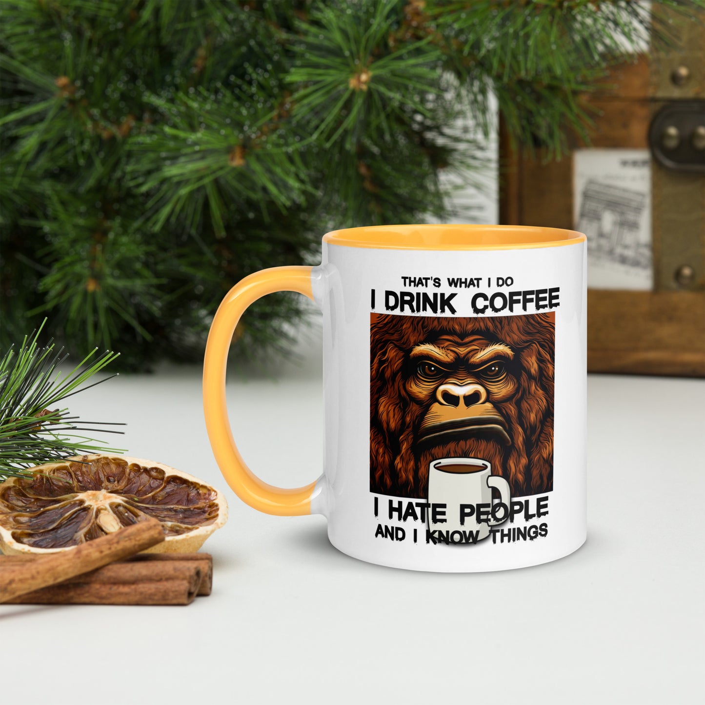 Snarky Sasquatch  "I Drink Coffee" Ceramic Mug with inside color!