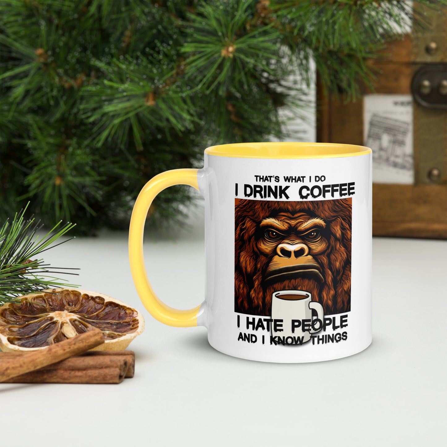 Snarky Sasquatch  "I Drink Coffee" Ceramic Mug with inside color!